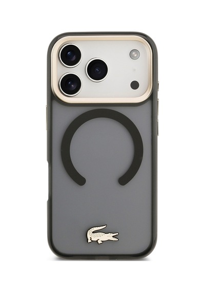 Apple Uyumlu iPhone 17 Pro Kılıf Lacoste Lisanslı M-safe Özellikli Gold Timsah Logolu Buzlu Kapak Siyah Siyah