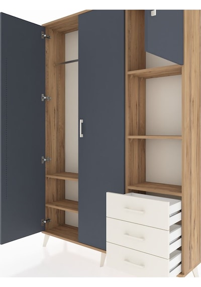 Arges Dolap 5 Raflı 3 Çekmeceli Tek Askılı 132x30x195 Çam-ant... Çam