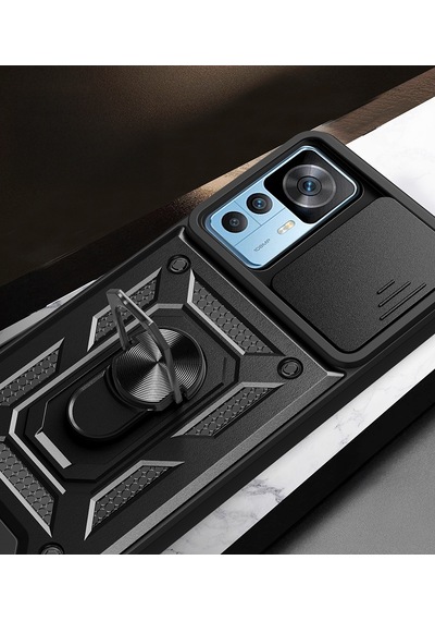 Xiaomi Mi 12t Pro Kılıf Magnetik Standlı Kamera Korumalı Zore Sürgülü Vega Kapak Siyah