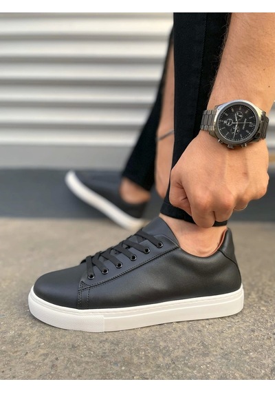 Jy122 Mode Bağcıklı Cilt Erkek Günlük Sneaker Ayakkabı Cbt - Siyah Siyah