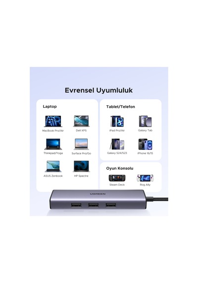 Revedok 6-in-1 3 Usb 3.0, 4k/30hz Hdmı, 100w Pd Type-c, Rj45 Port Çoklayıcı Hub, 15598