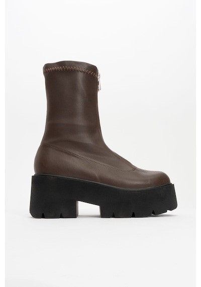 Luvishoes Luvi Shoes Ovil Kahve Cilt Kalın Taban Fermuarlı Kadın Bot Kahverengi Deri