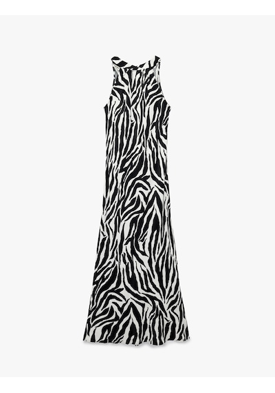 Koton Zebra Desenli Halter Yaka Maxi Elbise Siyah Desenli 6sak80199uw Siyah