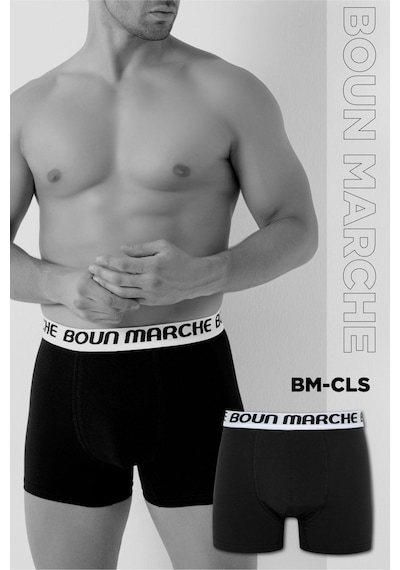 Boun Marche Erkek Boxer Likralı Premıum 6'lı Kutu Rodi Siyah Beyaz
