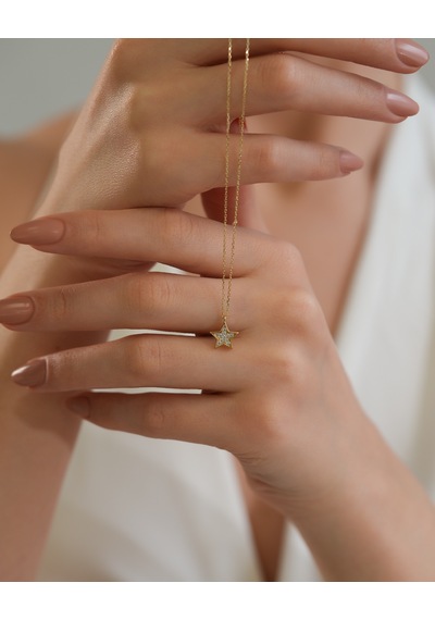 Debora Jewelry 14 Ayar Altın Zirkon Taşlı Yıldız Kolye