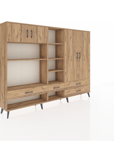 Arges Dolap 12 Raflı 4 Çekmeceli 4 Kapaklı 220x30x163 Çam-çam Çam-çam