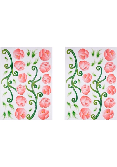 Duvar Süsü Sticker 2 Adet Pembe Güllü Şeffaf Filmli Pvc 70x50x0