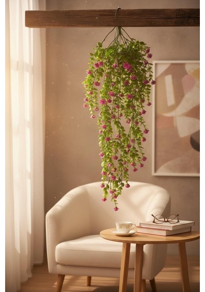 Yapay Çiçek Lila Sarkan Lotus Çiçekli Okaliptus Şimşir Yapay Sarmaşık 5dal 60cm
