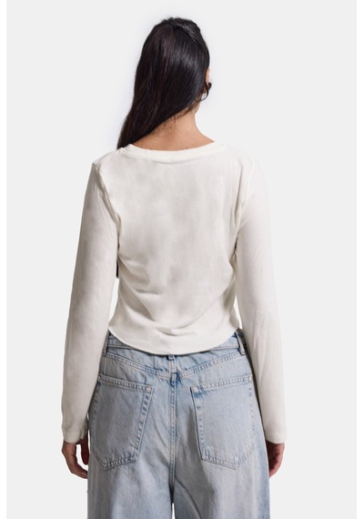 Kadın Ekru Renk W5 Asimetrik Kesim Crop Fit Tasarım Body Beyaz