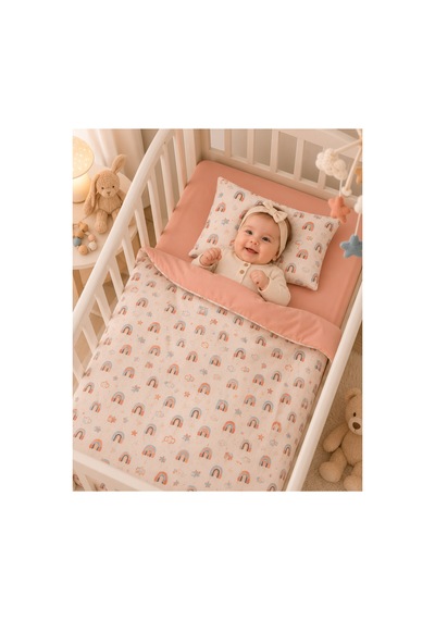 %100 Pamuk Gökkuşağı Desenli Bebek Nevresim Takımı 100 150 Cm Bej - 777071303 Bej