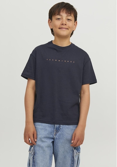 Jack & Jones Kisa Kollu Logo Baskili Tisört - Çocuk 12237435 Dark Navy Siyah