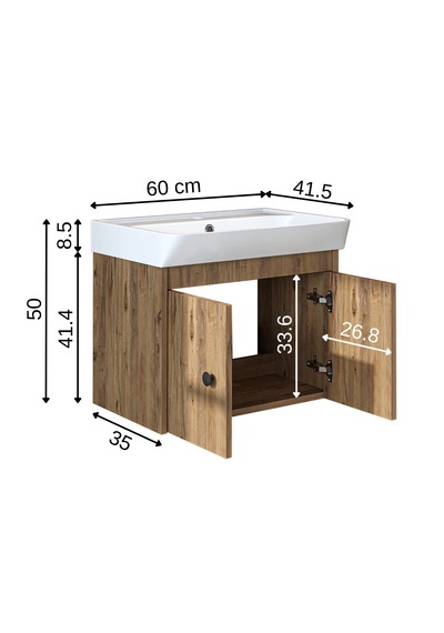 Ada Lavabolu Mat Suntalam Banyo Alt Dolabı 60 Cm Atlantik Çam