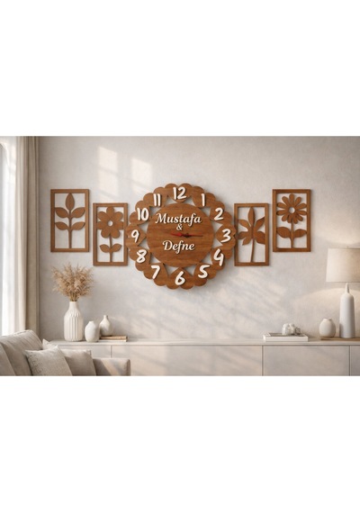Salon Duvar Saati 40 Cm Çok Şık Kalp Temalı Kişiye Özel No 10011 Çok Renkli