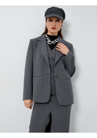 Koton Oversize Blazer Ceket Tek Düğmeli Cep Detaylı Gri 4wak50170uw 4WAK50170UW910 Gri