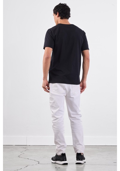 Dufy Siyah V Yaka Pamuklu Düz Renk Slim Fit Erkek T-shirt Siyah