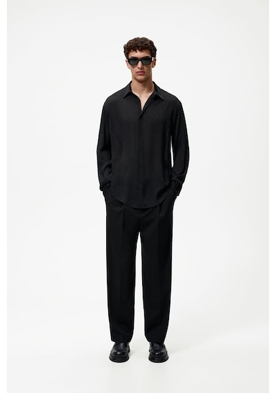 Zara Geometrik Jakarlı Gömlek 4127-299 Siyah