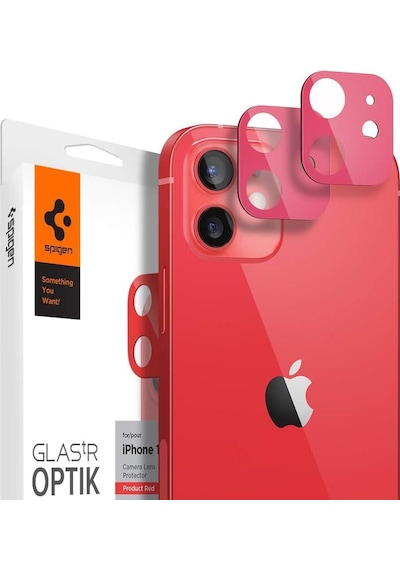 Spigen İphone 12 İle Uyumlu Kamera Lens Cam Ekran Koruyucu Glas.tr Optik 2 Adet Red