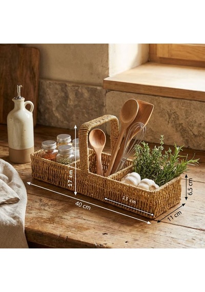Buffer 3 Bölmeli Plastik Rattan Düzenleyici Saplı Masaüstü Organizer, Mutfak Kaşık Çatal Çok Renkli