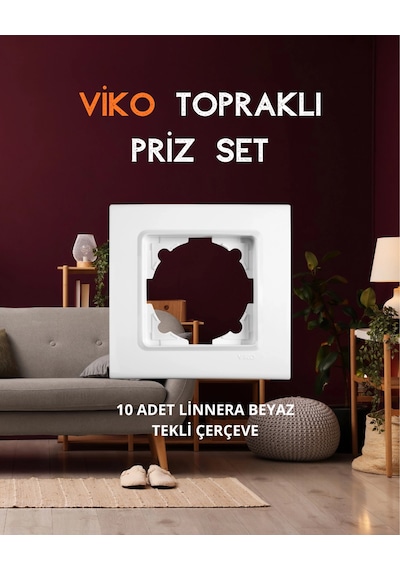 Viko Linnera Beyaz Priz Set 10 Adet Topraklı Priz + 10 Adet Tekli Çerçeve