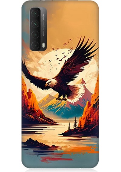 Huawei P Smart 2021 Uyumlu Silikon Kılıf Uçan Siyah Beyaz Kartal
