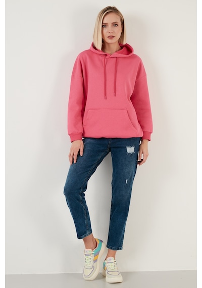 Lela Regular Fit Pamuklu Kapüşonlu Yaka Şardonlu Kışlık Bayan Sweat 5863854 Fuşya