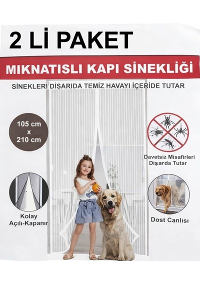 Aksu Beyaz Mıknatıslı Kapı Sinekliği 105x210cm 2'li Paket
