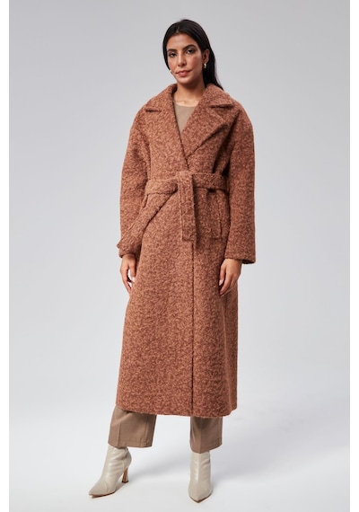 Kadın Buklet Kaşe Oversize Kaban Kahverengi