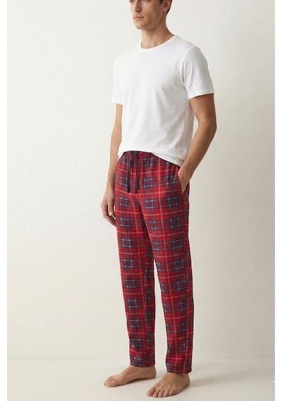Elemge Kareli Erkek Pijama Altı Yumuşak Süet Kumaş Rahat Kesim Cepli Ipli Relax Fit Kırmızı Ekoseli Esnek