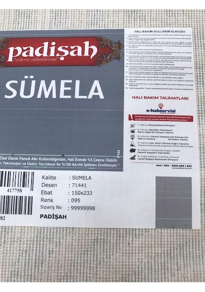 Padişah Halı Sümela 71441 095 Serisi Akrilik Salon Oturma Yatak Odası Halısı Gri