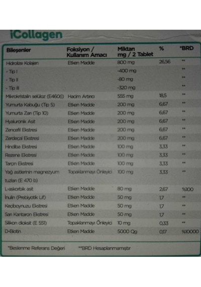 iCollagen Kolajen ve Probiyotik Takviye Edici Gıda 60 Tablet