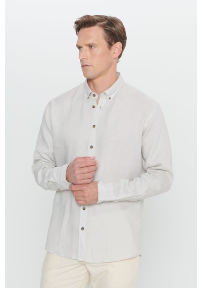 Ac&Co / Altınyıldız Classics Erkek Bej Comfort Fit Rahat Kesim %100 Keten Düğmeli Yaka Gömlek Bej