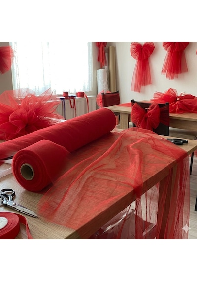 Kırmızı Süsleme Tülü Bohça Tülü Gelin Damat Düğün Kapı Valiz Süsleme Hediye Süsleme 500x150 Cm Tüm Yaşlar