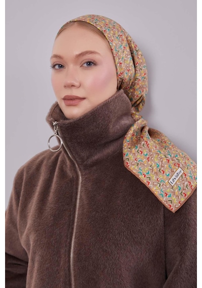 Levidor Mini Yazı Detayi Twill İpek Eşarp-0926 Sütlü Kahve