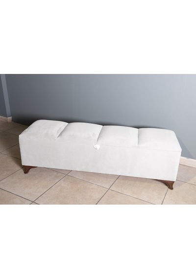 Vetra V2  Beyaz Sandıklı Puf - Dilimli Model 140cm Ceviz Ayaklı Sandıklı Puf Koltuk