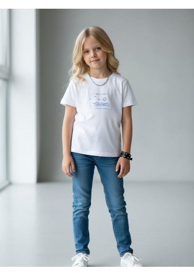 Zekids Kız Çocuk Tasarım T-shirt-16895 Beyaz