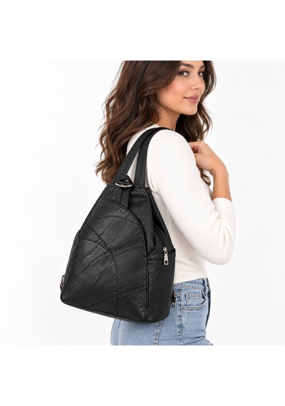 Lale Model Hakiki Deri Kadın Sırt & Kol Çantası Patchwork Tasarım siyah