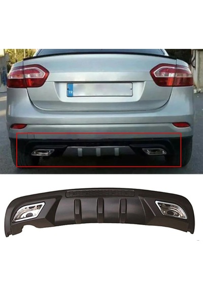 Renault Fluence Uyumlu Difüzör Difizör Siyah + Kare Egzoz Görünüm C Tip 2009-2016