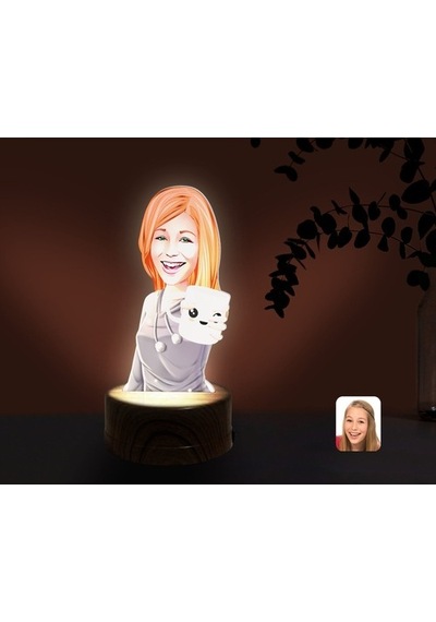 Kişiye Özel Kadın Karikatürlü Dekoratif 3D Biblo Led Işıklı Gece (481496691)