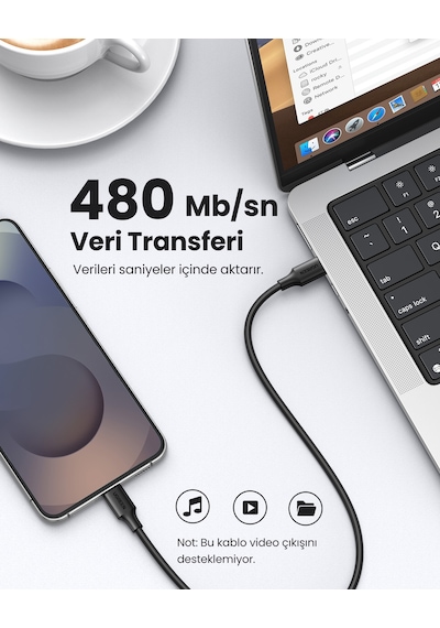 Ugreen Usb-c 60w 3a Qc Pd Hızlı Şarj Kablosu, 0,5 Metre, Siyah, 50996 Standart