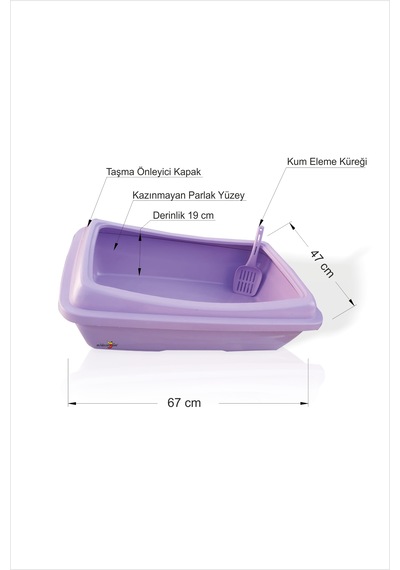 M3 Decorium Dev Büyük Mor Kürekli Kedi Kum Havuzu Kabı Tuvaleti 67 x 47 x 19 CM