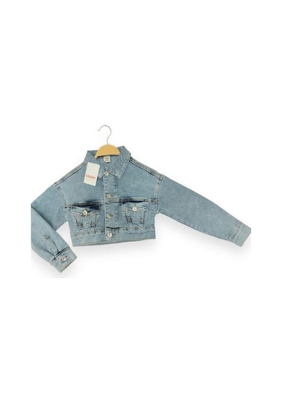 Çikoby Kız Çocuk Yumuşak Dokulu Lycralı Crop Kot Ceket-13950 Mavi