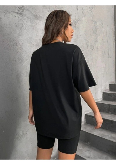 Flood Of Style Kadın Kırmızılı Baskılı 1898 Brooklyn New York Siyah Oversize Bisiklet Yaka T-shirt Kırmızı