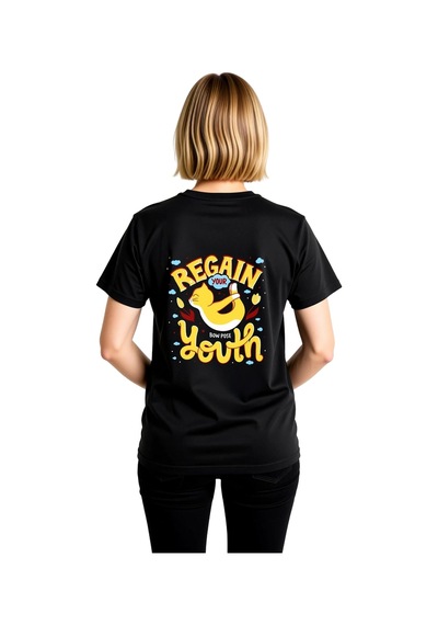 Paybuy Yay Pozu Gençlik Retro Tasarımı Baskılı Kadın Tişört Siyah
