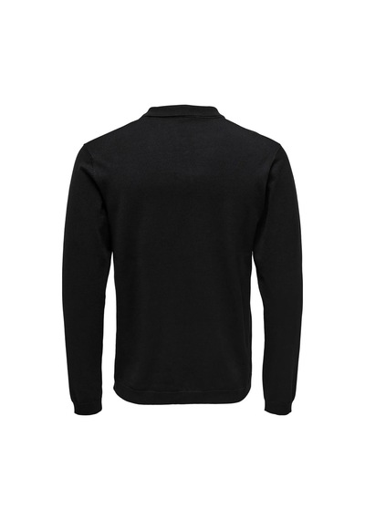 Only & Sons Erkek Polo Yaka Uzun Kollu Siyah Triko T-shirt - 22021184 Siyah