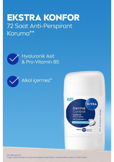Kadın Stick Deodorant Derma Control Defend 50 Ml,72 Saat Koruma,alkolsüz,hyaluron,pro Vitamin