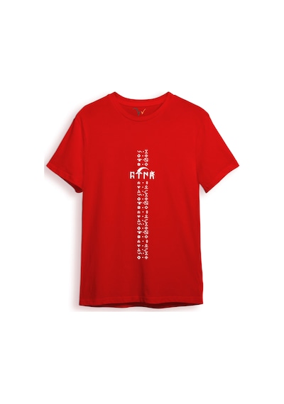 Türkiye Türk Yazısı Ve Göktürk Alfabesi Sembolleri Ay Yıldız Ve Hilal Baskılı Regular Fit T-shirt Kırmızı