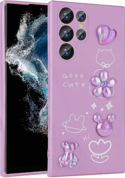 Galaxy S22 Ultra Kılıf Kabartma Figürlü Parlak Zore Toys Silikon Kapak Mor