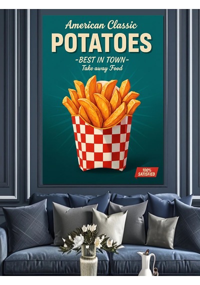 Patates Kızartması Retro Poster Dekoratif Kanvas - Mdf Ahşap Tablo