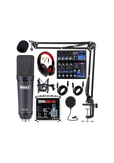 Midex Wizard Paket-3 Cx2 Stüdyo Mikrofon Mdx-06fxu Stüdyo Kayıt Mikseri Kulaklık Ekipman Seti