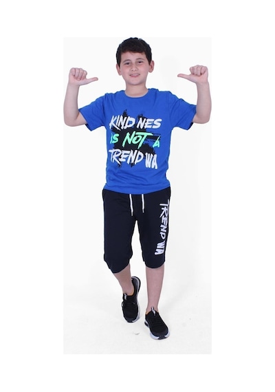 Fyk Kids Kind Nes-trend Wa Yazı Baskılı Erkek Çocuk Kapri Takım İndigo